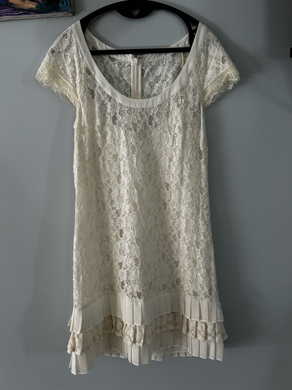 Jessica Simpson Ivory Lace Mini Dress with Pleated Hem